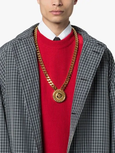 Shop Versace Medallion Chain Necklace In Gold
