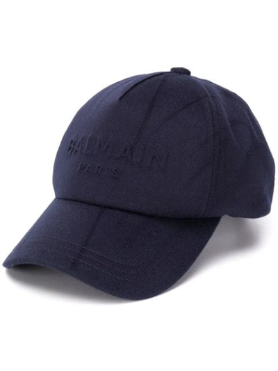 Shop Balmain Logo-detail Baseball Cap In Blue
