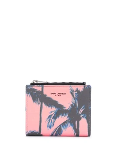 Shop Saint Laurent Palm-tree Print Bifold Wallet In Black