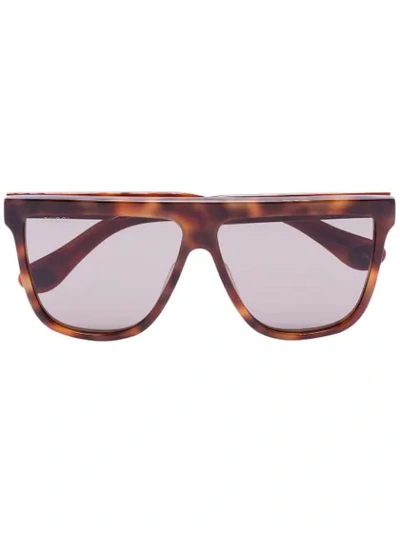 Shop Gucci Tortoiseshell Straight Temple Sunglasses In Brown