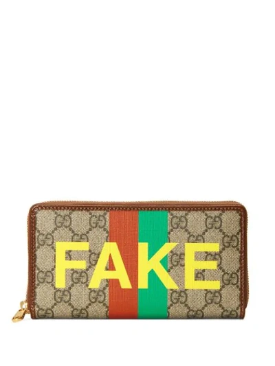 Shop Gucci Fake/not Gg Monogram Wallet In Neutrals