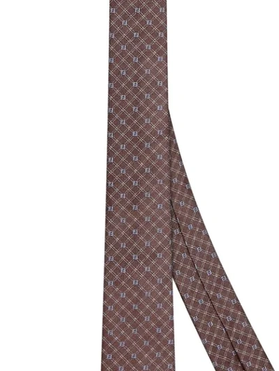 Shop Fendi Monogram Logo Patterned Silk Scarf In Brown