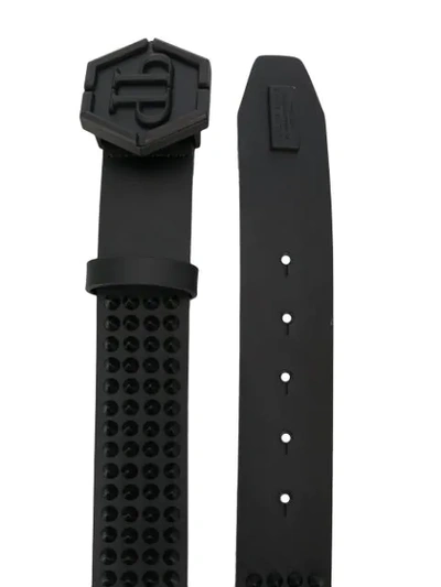 Shop Philipp Plein Logo Plaque Studded Belt In Black