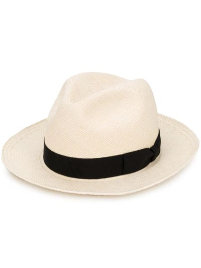 Shop Yohji Yamamoto Bow Detail Fedora Hat In Neutrals