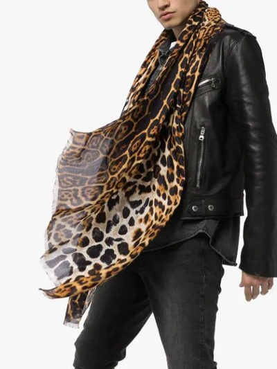 Shop Saint Laurent Leopard Print Scarf In Brown