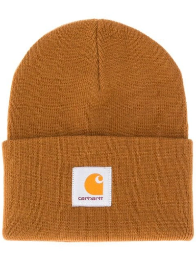 Carhartt Logo-patch Beanie In Brown