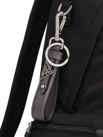 Shop Prada Saffiano Leather Loop Keyring In Grey