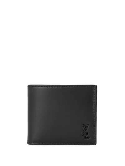 Shop Saint Laurent Monogram Plaque Bi-fold Wallet In Black