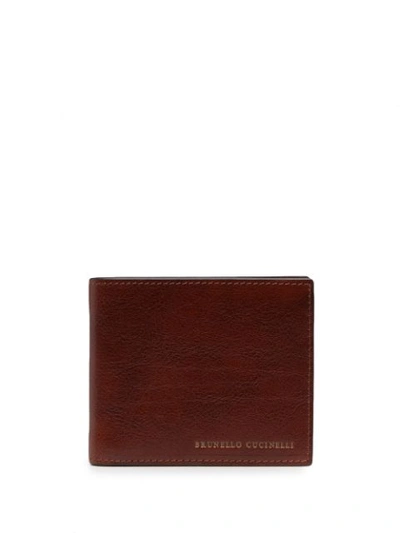 Shop Brunello Cucinelli Embossed Logo Wallet In Brown