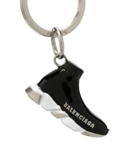 Shop Balenciaga Mini Speed Keyring In Silver