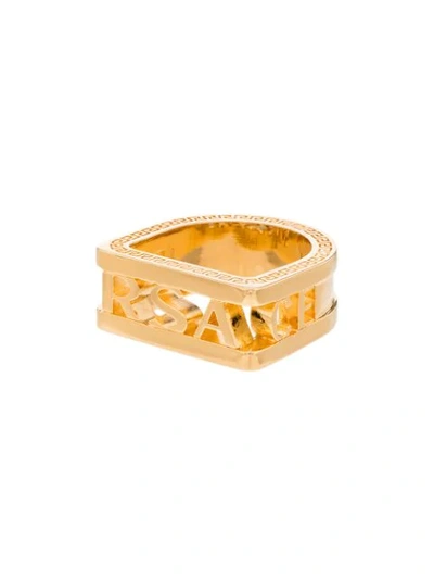 Shop Versace Logo Square Ring In Gold