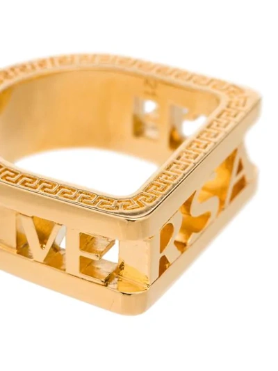 Shop Versace Logo Square Ring In Gold