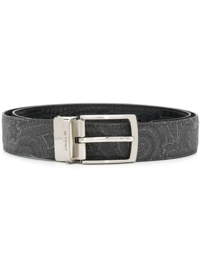 Shop Etro Reversible Paisley Print Belt In Black