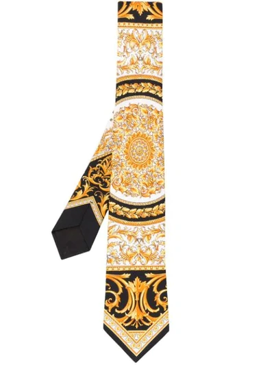 Shop Versace Barocco Print Tie In White