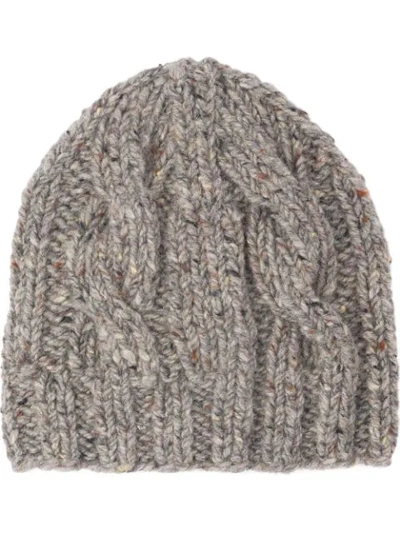 Shop Prada Cable-knit Beanie Hat In Grey
