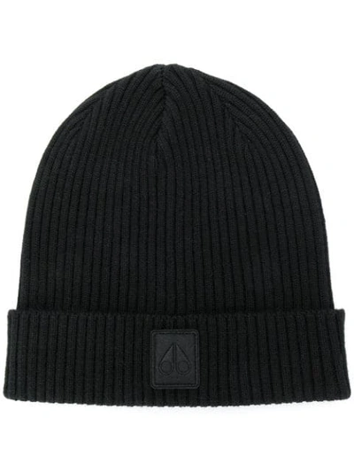 Shop Moose Knuckles Ribbed Beanie In Black