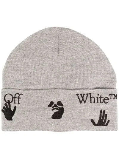 Shop Off-white Intarsia-logo Beanie In Grey