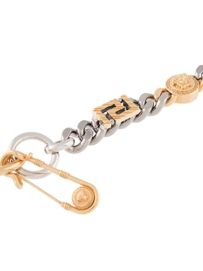 Shop Versace Two-tone Logo Motif Bracelet In Gold