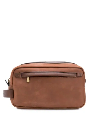 Shop Brunello Cucinelli Front Pocket Wash Bag In Brown