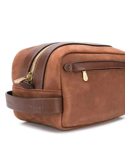 Shop Brunello Cucinelli Front Pocket Wash Bag In Brown