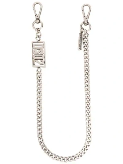 Shop Dsquared2 Logo Plaque Keyring Chain In Silver