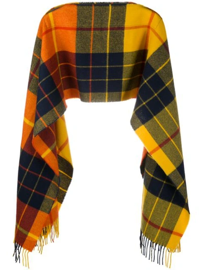 Shop Comme Des Garçons Shirt Check Wool Poncho Scarf In Yellow