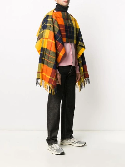 Shop Comme Des Garçons Shirt Check Wool Poncho Scarf In Yellow