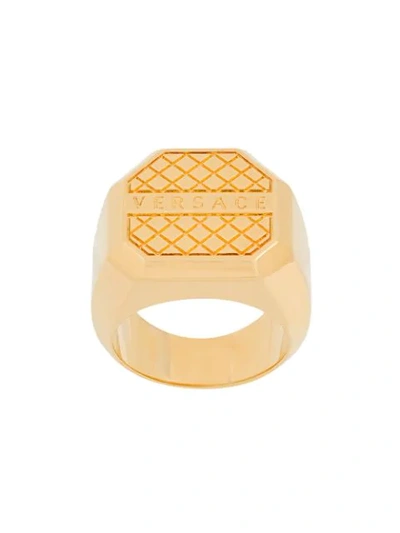 Shop Versace Graphic Logo Ring In Gold