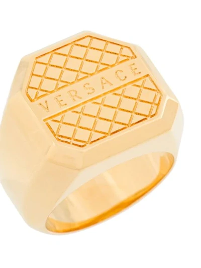 Shop Versace Graphic Logo Ring In Gold