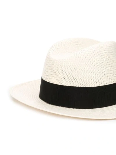 Shop Dolce & Gabbana Contrast Ribbon Panama Hat In Neutrals