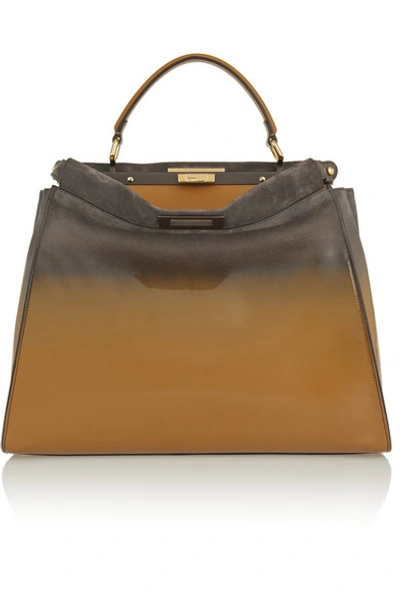 Fendi Peekaboo Large Dégradé Patent-leather And Suede Tote In Gray