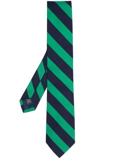 Shop Polo Ralph Lauren Striped Silk Narrow Tie In Blue