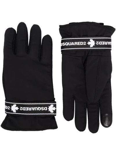 Shop Dsquared2 Logo Tape Gloves In Black