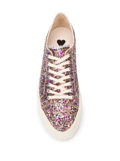 Shop Ami Alexandre Mattiussi Flatform Glitter-embellished Sneakers In White