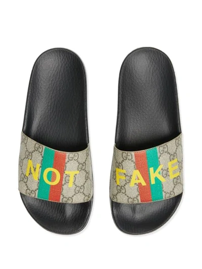 Gucci Women's 'fake/not' Print Slide Sandal In Beige | ModeSens