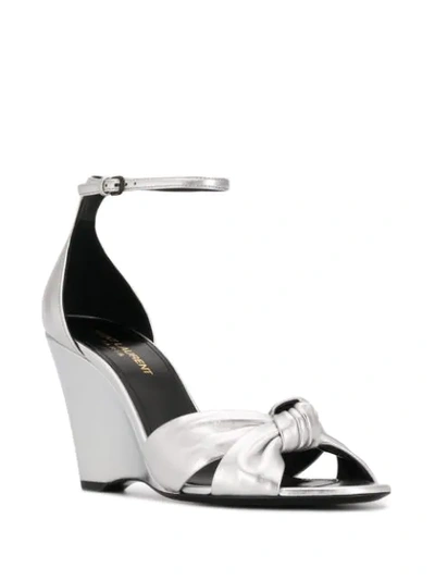 Shop Saint Laurent Lila Wedge Sandals In Silver