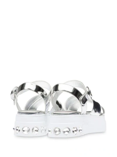 Shop Miu Miu Crystal-embellished Platform Sandals In Silver