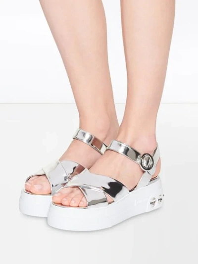 Shop Miu Miu Crystal-embellished Platform Sandals In Silver