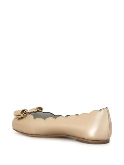 Shop Ferragamo Varina Scalloped Ballerina Shoes In Gold