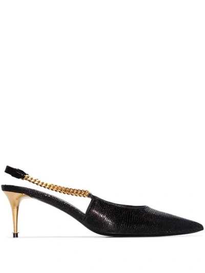 Shop Tom Ford 55mm Chain Slingback Pumps In Black