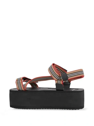 Shop Burberry Icon Stripe Platform Sandals In Black