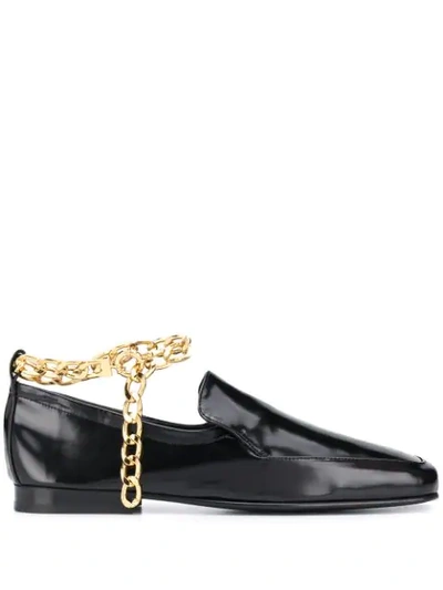 Shop By Far Chain Ankle Strap Loafers In Black