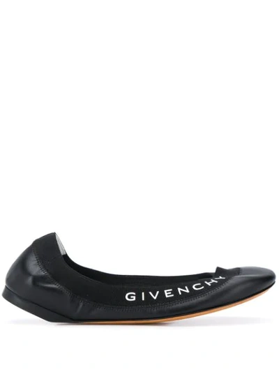 Shop Givenchy Logo Print Ballerina Shoes In Black