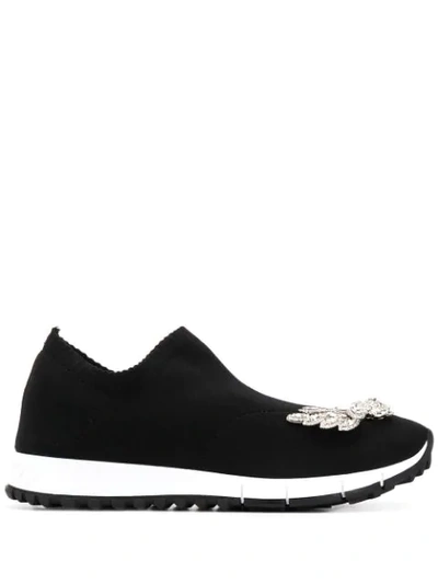Shop Jimmy Choo Verona Crystal-embellished Slip-on Sneakers In Black