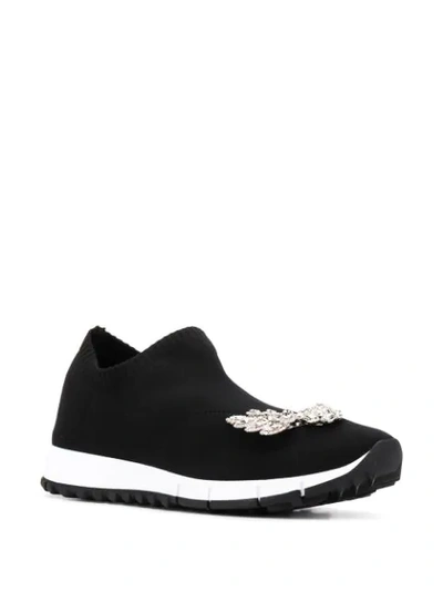 Shop Jimmy Choo Verona Crystal-embellished Slip-on Sneakers In Black