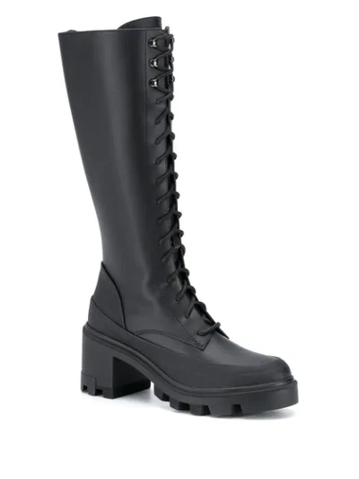 Shop Moncler Leather Lace-up Military Boots In Black
