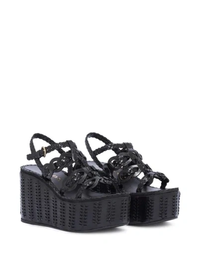 Shop Prada 95mm Woven Wedge Sandals In Black
