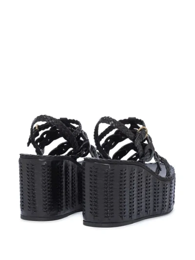 Shop Prada 95mm Woven Wedge Sandals In Black