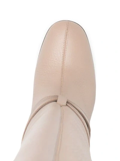 Pollini High Leather Boots With Crossed Strap In Neutrals