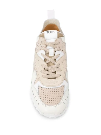 Shop Tod's Nubuck Sneakers In White